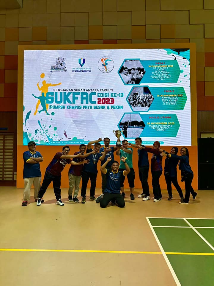 Setinggi Tahniah diucapkan kepada semua atlet Fakulti Teknologi Kejuruteraan Awam (FTKA) yang telah memenangi Johan Keseluruhan dalam Kejohanan Sukan Antara Jabatan (Inter PTj) UMPSA 2023